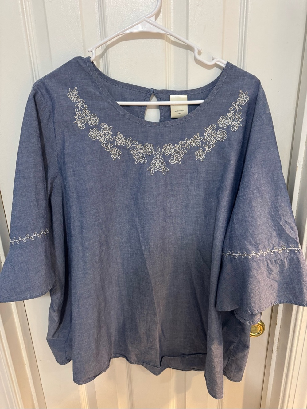 Blair Chambray Blue Embroidered Scoop Neck Tunic
